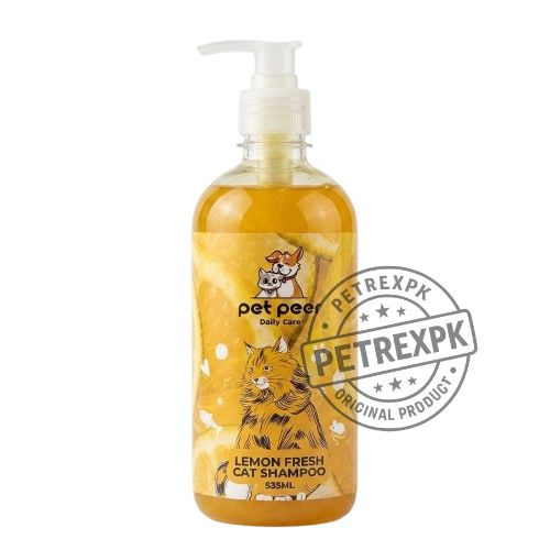 Pet Peer Lemon Fresh Cat Shampoo 535ml bottle for feline daily care grooming