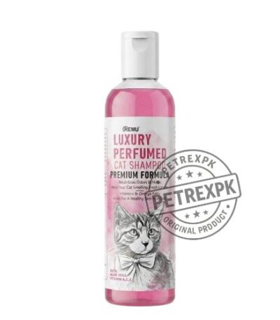 Remu Luxury Perfumed Cat Shampoo Premium Formula bottle available at Petrex pk.